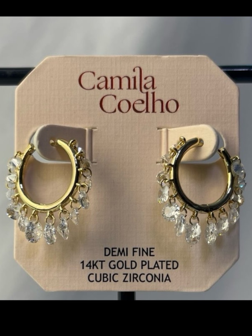 NEW Camila Coelho 14KT Gold Plated CZ Shimmer Charms Hoop Earrings - Picture 8 of 13
